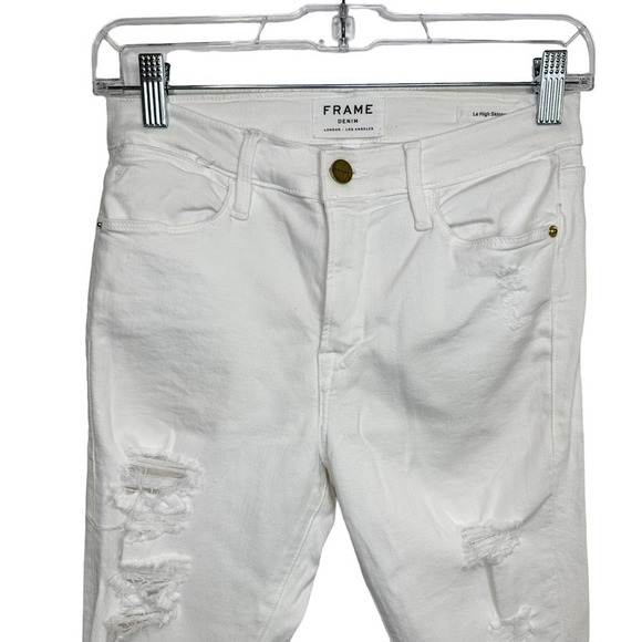 Frame Jeans Womens Le High Skinny Stretch Distressed USA Made White 27 - Picture 8 of 13